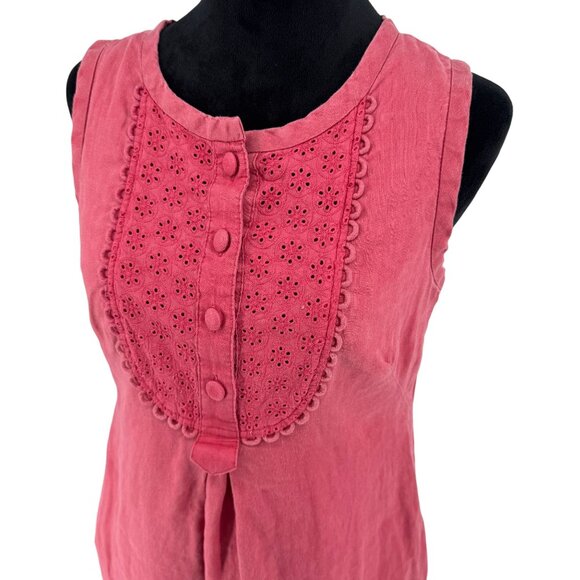 Banana Republic Linen Prairie Dress Womens Size 6 Embroidered Bib Pibk Button Up - Picture 1 of 8